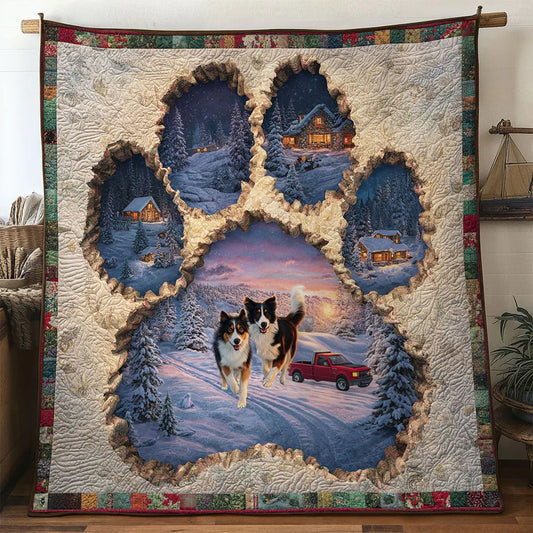 Border Collie Paw Snowflake Quilt Blanket