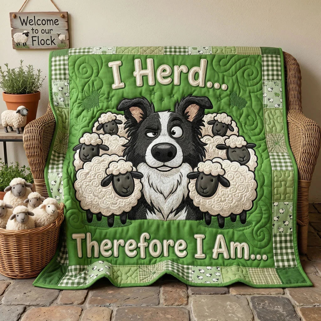 Border Collie Sheep Herding Quilt Blanket