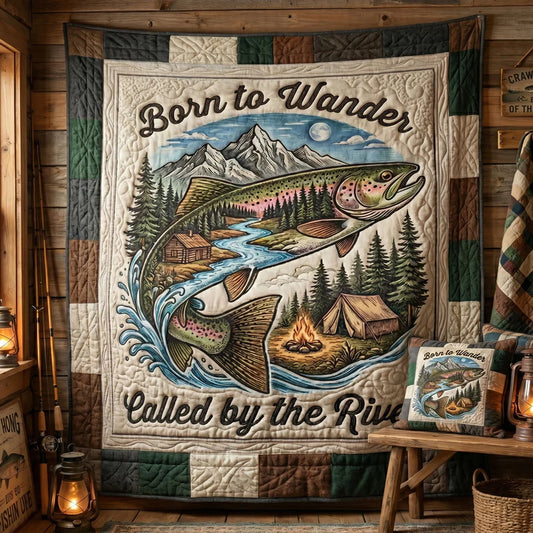 Born To Wander Trout Quilt Blanket