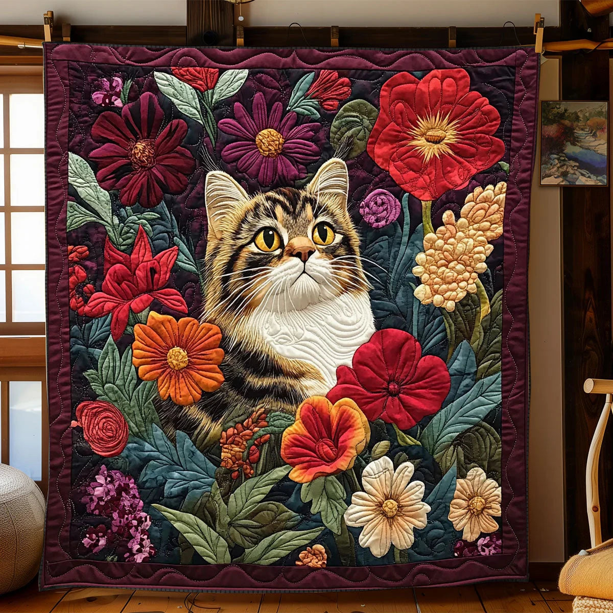 Botanical Beauty Cat Quilt Blanket