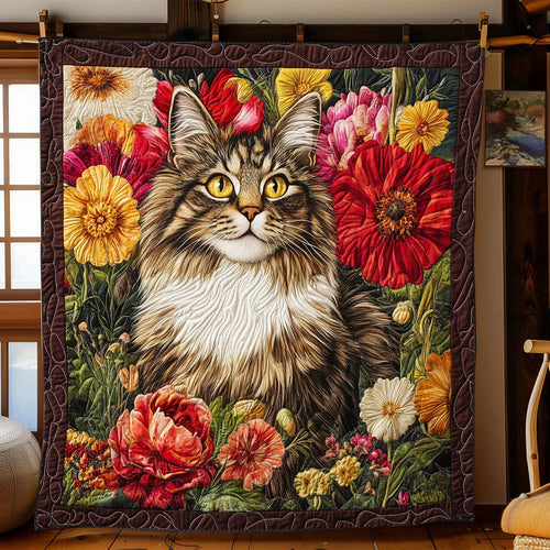 Botanical Beauty Cat Quilt Blanket