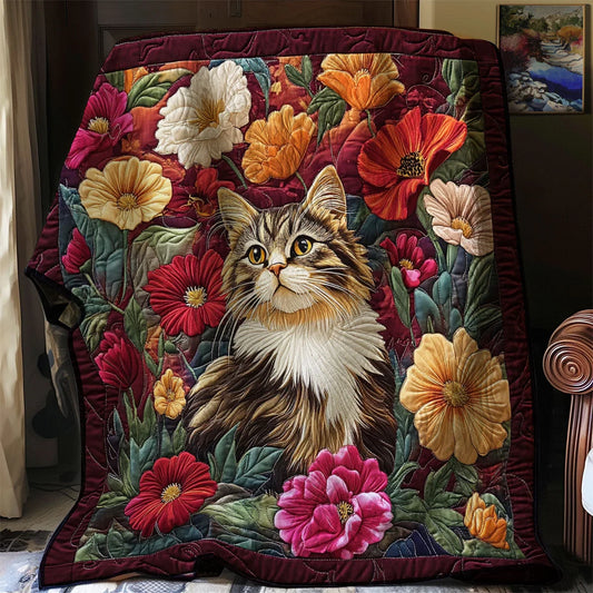 Botanical Beauty Cat Quilt Blanket