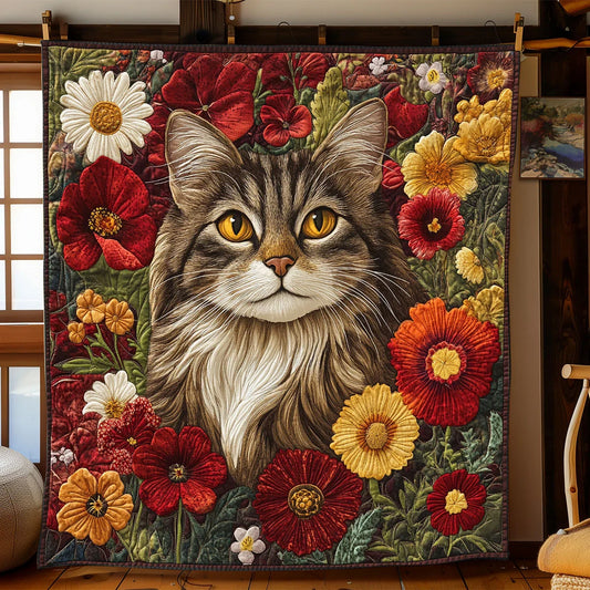 Botanical Beauty Cat Quilt Blanket