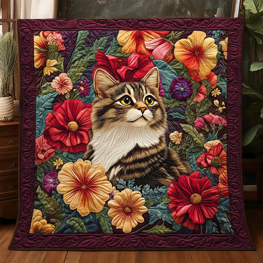Botanical Beauty Cat Quilt Blanket