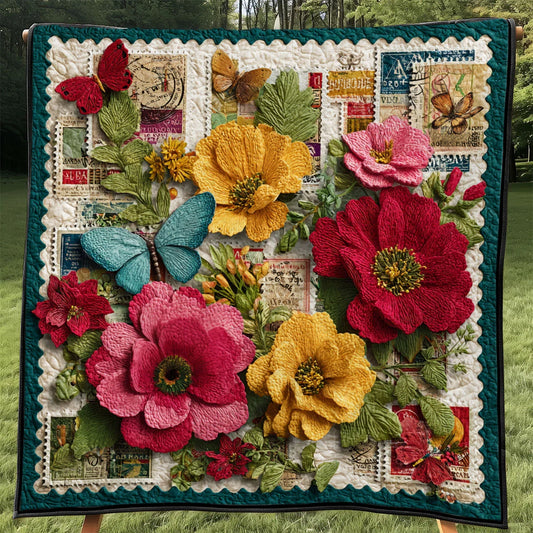 Botanical Stamp Portraits Quilt Blanket