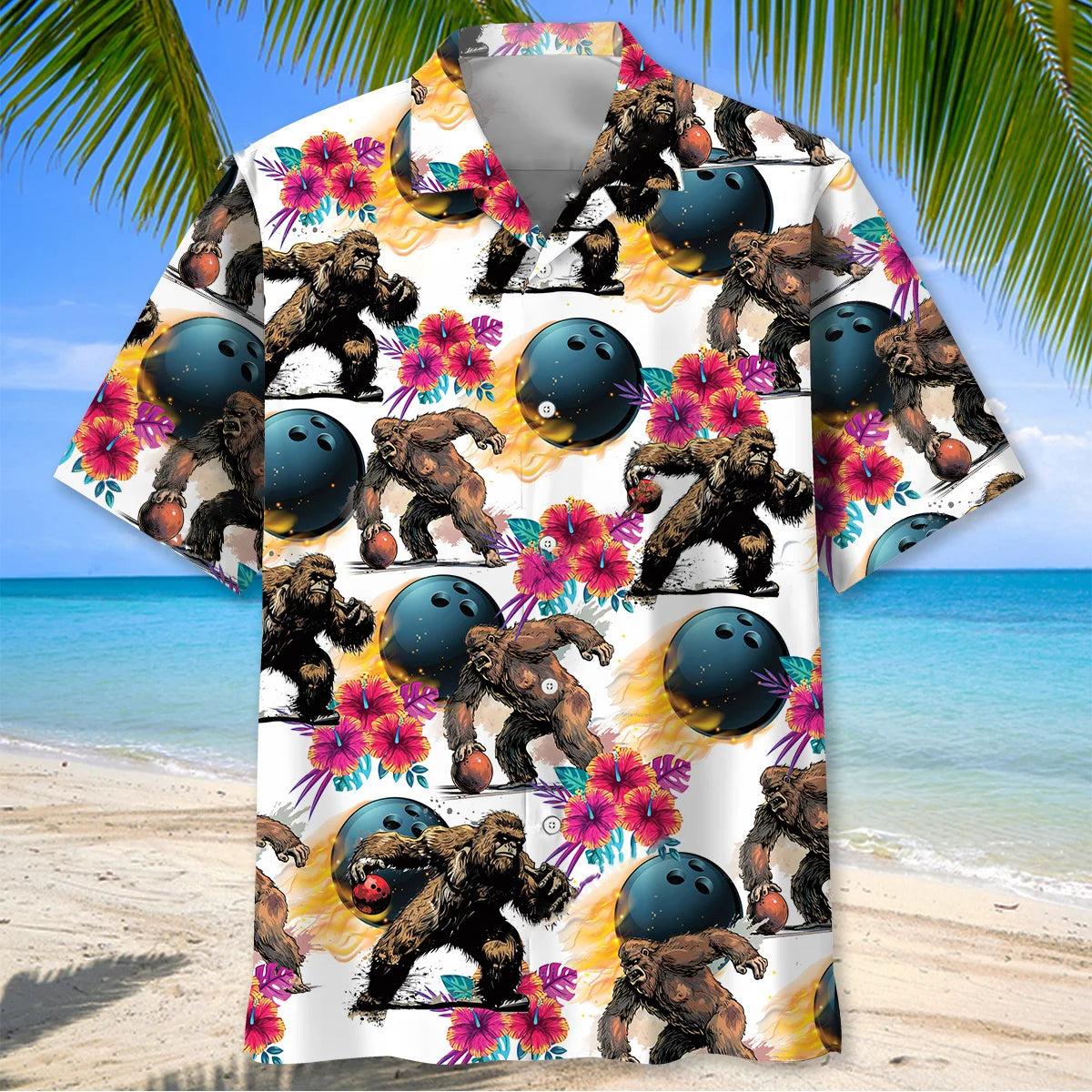 Bowling Bigfoot Hibiscus Hawaiian Shirt