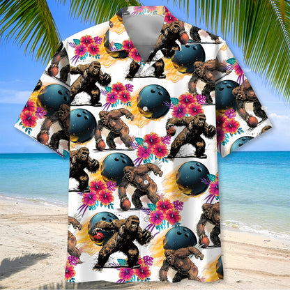 Bowling Bigfoot Hibiscus Hawaiian Shirt