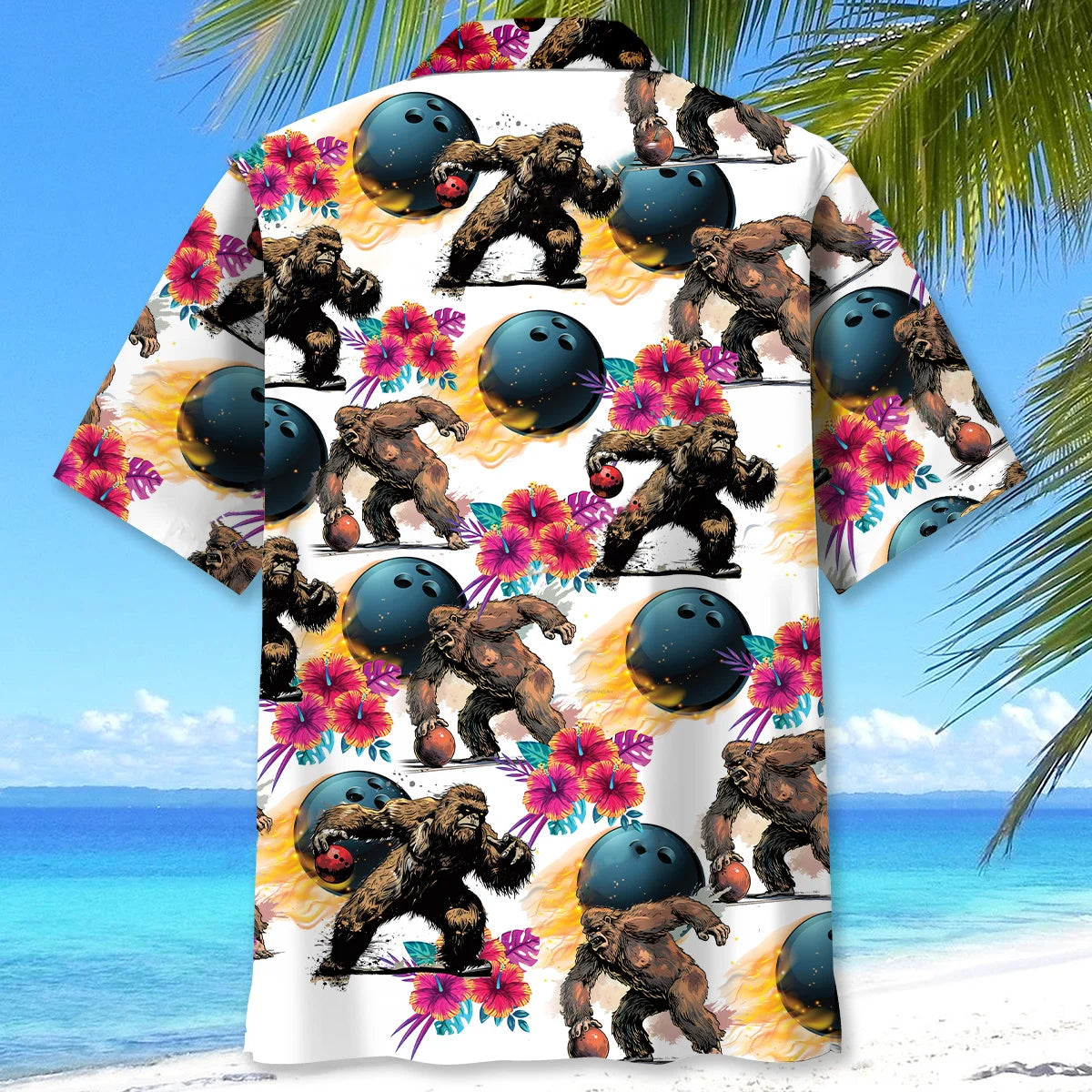 Bowling Bigfoot Hibiscus Hawaiian Shirt