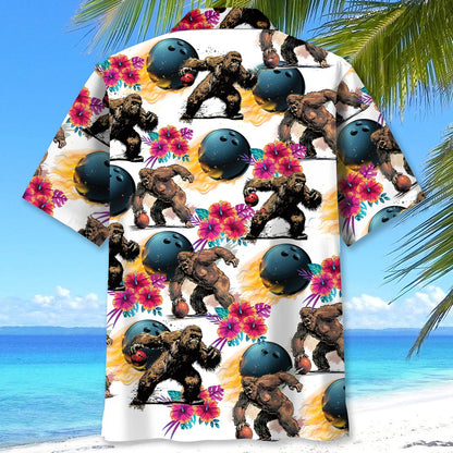 Bowling Bigfoot Hibiscus Hawaiian Shirt