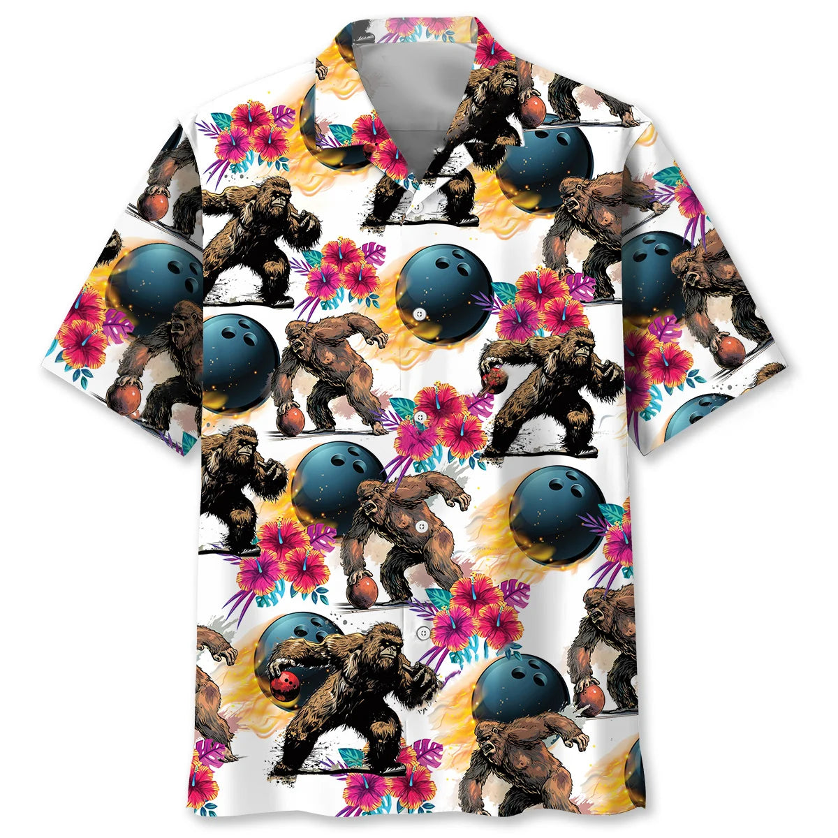 Bowling Bigfoot Hibiscus Hawaiian Shirt