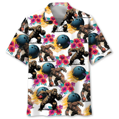 Bowling Bigfoot Hibiscus Hawaiian Shirt