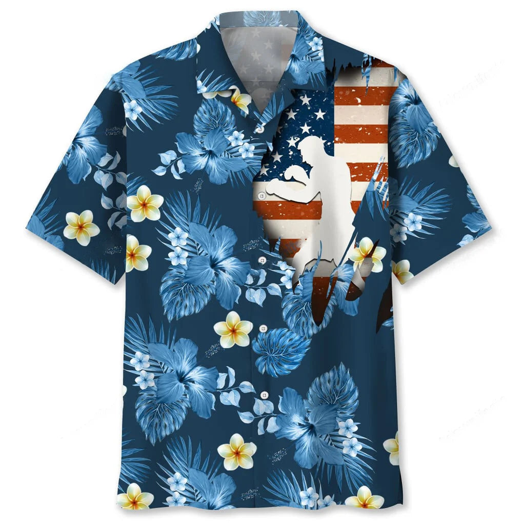 Boxing Usa Blue Tropical Hawaiian Shirt