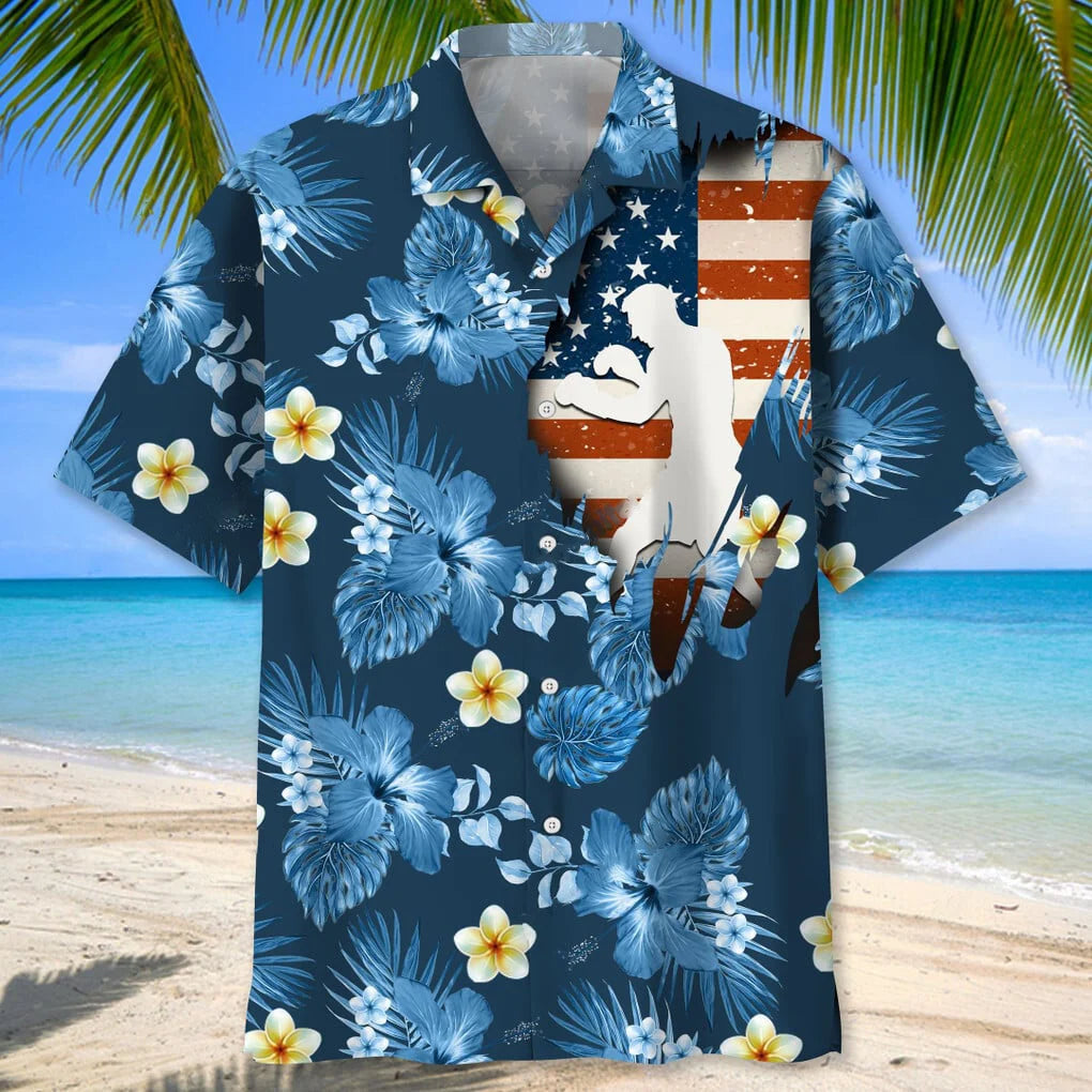 Boxing Usa Blue Tropical Hawaiian Shirt