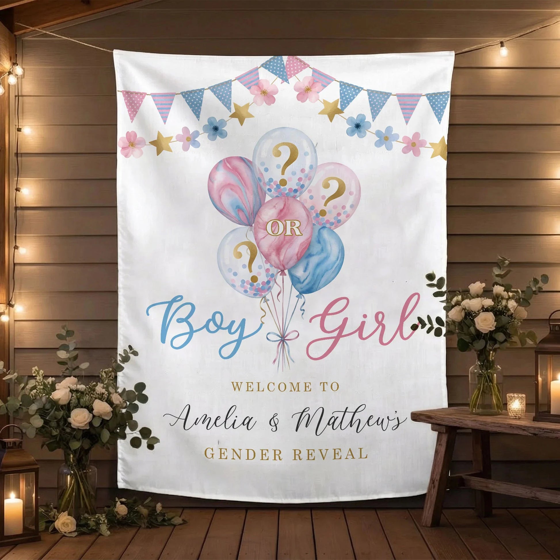 Gender Reveal Banner Boy or Girl Backdrop Personalized Gender Reveal Party Tapestry Custom Name Banner (view 2)