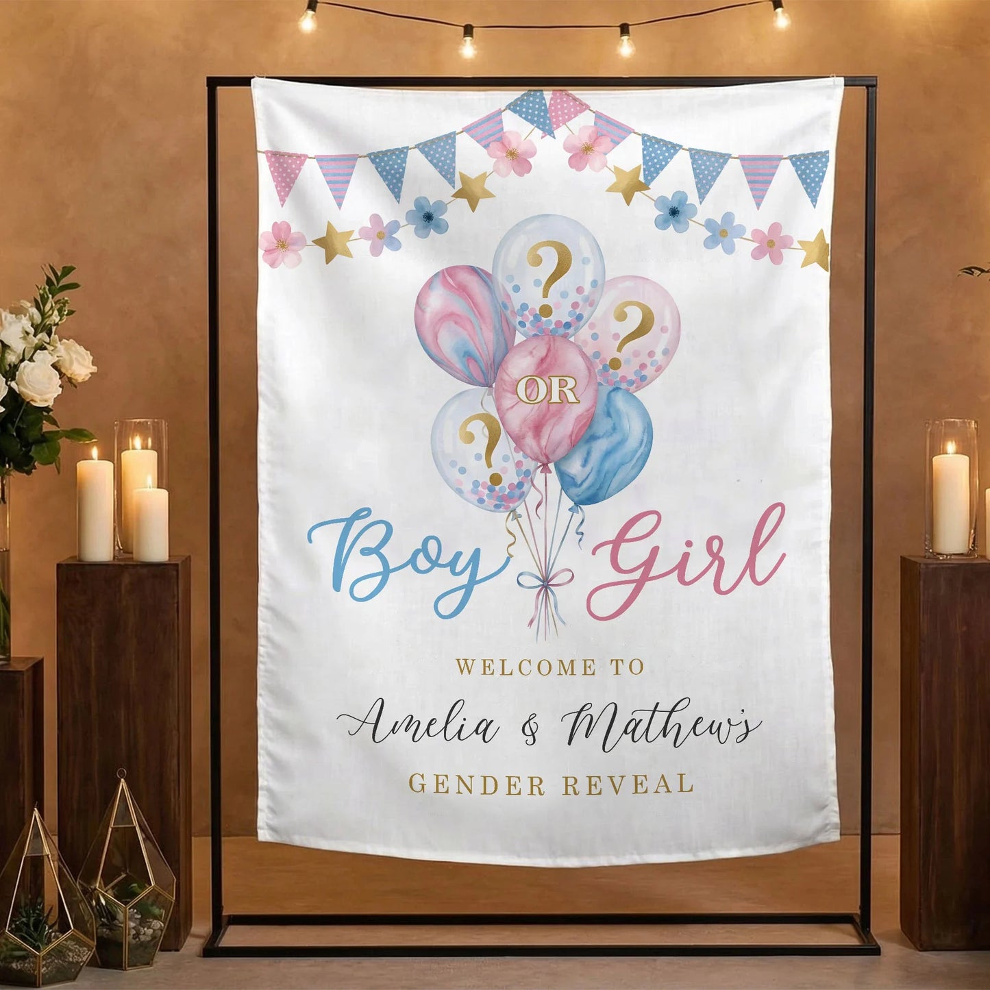 Gender Reveal Banner Boy or Girl Backdrop Personalized Gender Reveal Party Tapestry Custom Name Banner (view 4)
