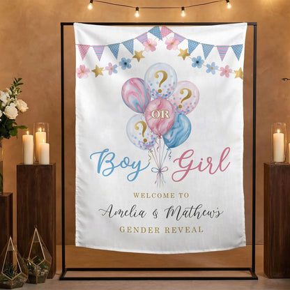 Gender Reveal Banner Boy or Girl Backdrop Personalized Gender Reveal Party Tapestry Custom Name Banner (view 4)