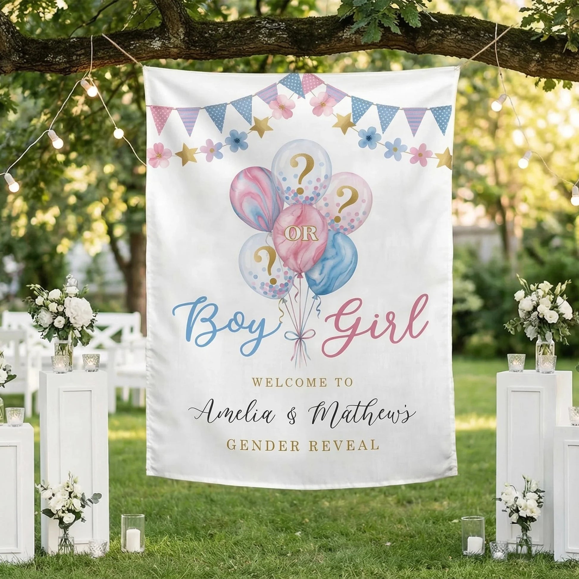 Gender Reveal Banner Boy or Girl Backdrop Personalized Gender Reveal Party Tapestry Custom Name Banner (view 5)