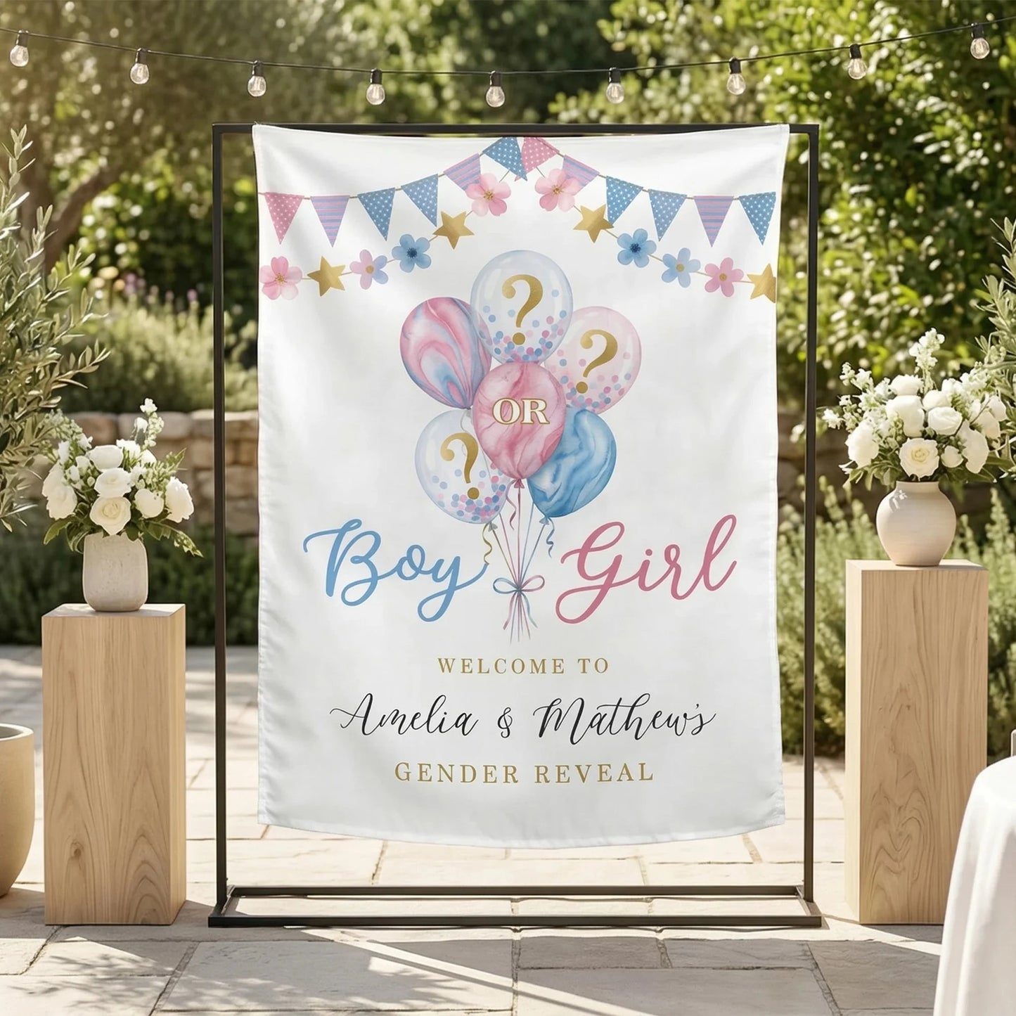 Gender Reveal Banner Boy or Girl Backdrop Personalized Gender Reveal Party Tapestry Custom Name Banner (view 6)