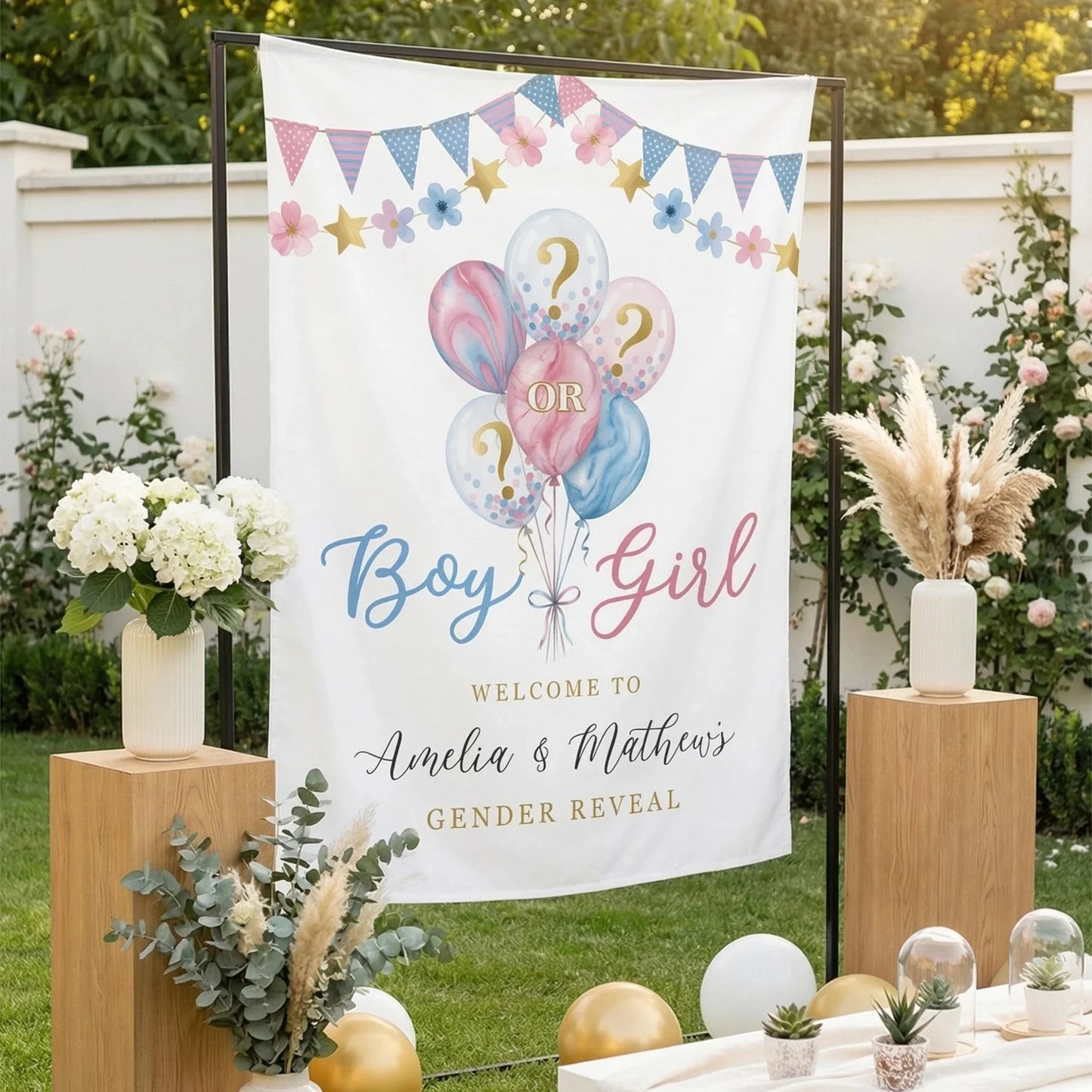 Gender Reveal Banner Boy or Girl Backdrop Personalized Gender Reveal Party Tapestry Custom Name Banner (view 7)