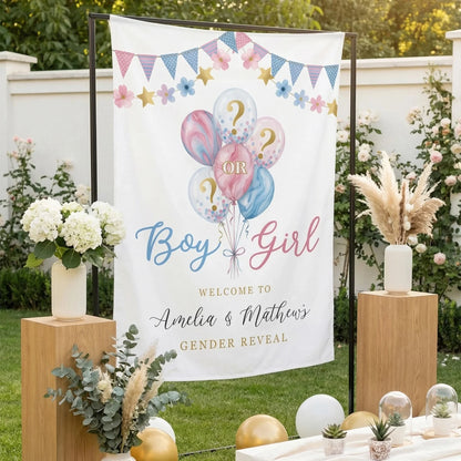 Gender Reveal Banner Boy or Girl Backdrop Personalized Gender Reveal Party Tapestry Custom Name Banner (view 7)
