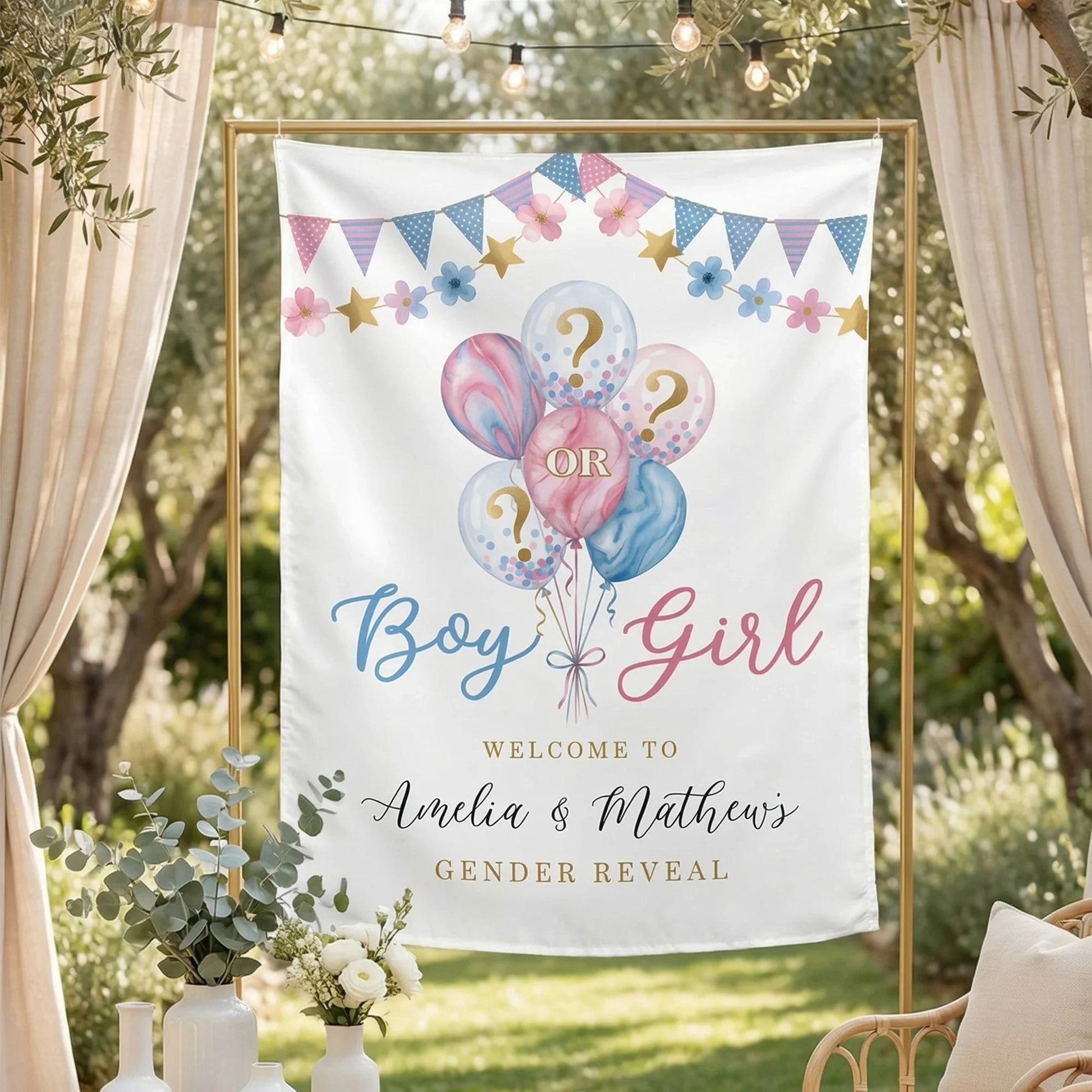 Gender Reveal Banner Boy or Girl Backdrop Personalized Gender Reveal Party Tapestry Custom Name Banner (view 8)