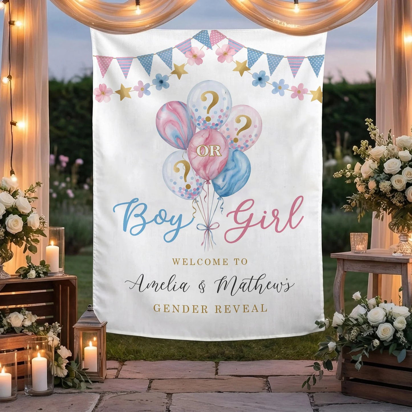 Gender Reveal Banner Boy or Girl Backdrop Personalized Gender Reveal Party Tapestry Custom Name Banner (view 9)