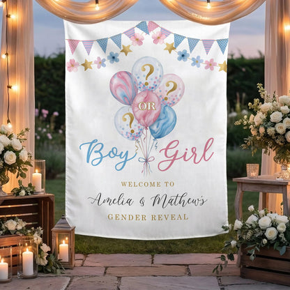 Gender Reveal Banner Boy or Girl Backdrop Personalized Gender Reveal Party Tapestry Custom Name Banner (view 9)