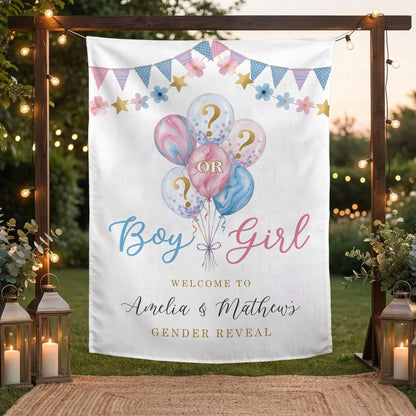 Gender Reveal Banner Boy or Girl Backdrop Personalized Gender Reveal Party Tapestry Custom Name Banner (view 10)