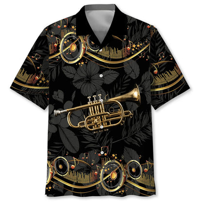 Brass Cornet Black Hawaiian Shirt