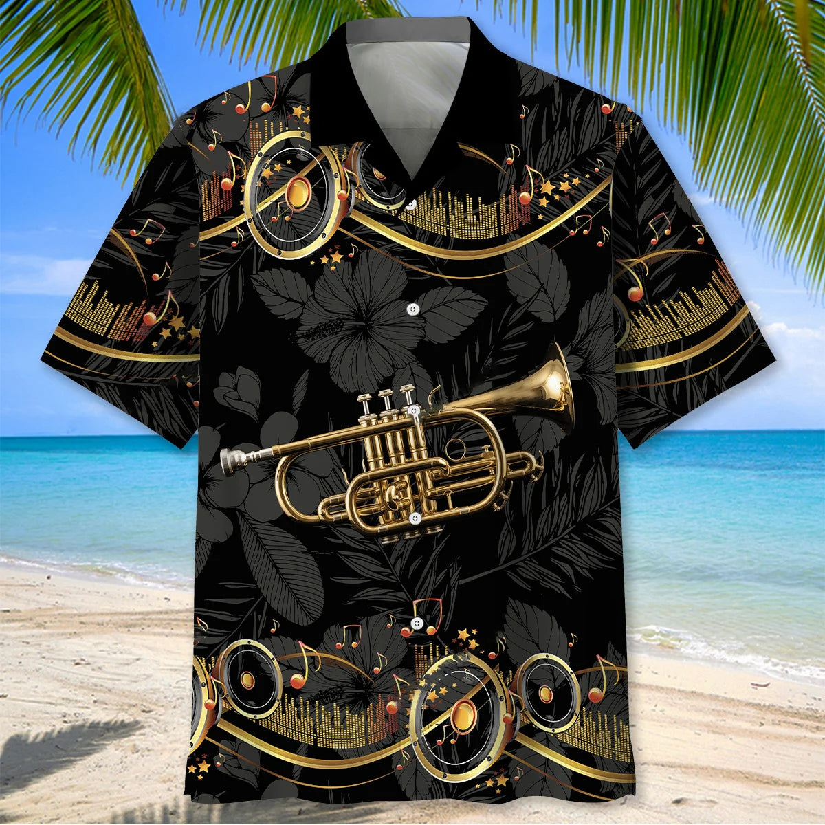 Brass Cornet Black Hawaiian Shirt