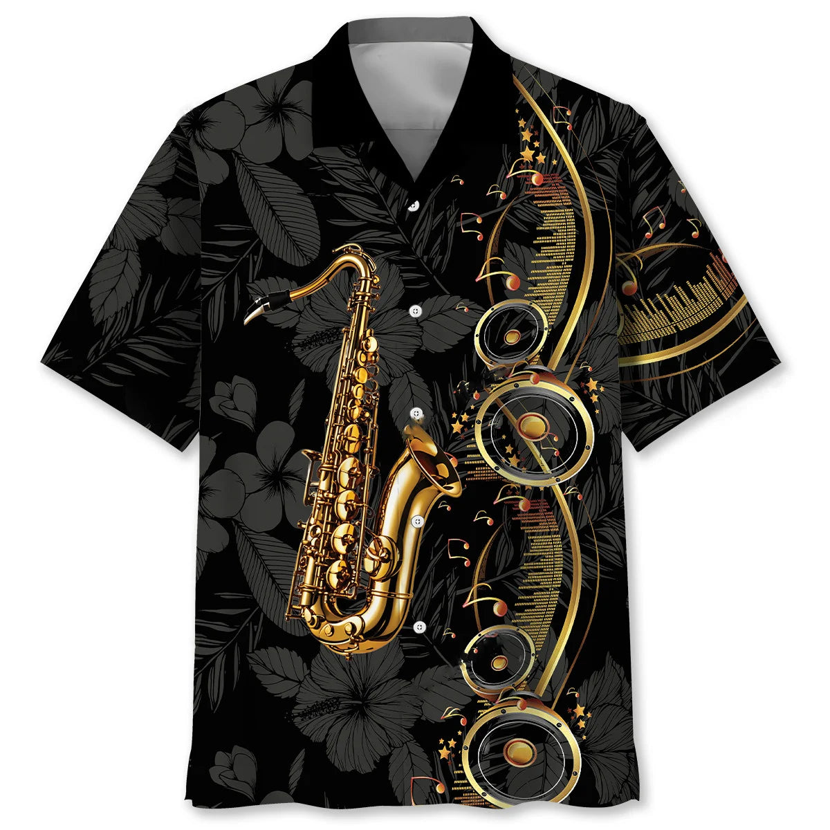 Brass Saxophone Black Hawaiian Shirt