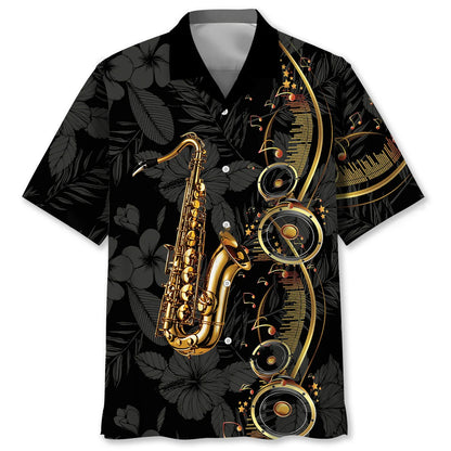 Brass Saxophone Black Hawaiian Shirt