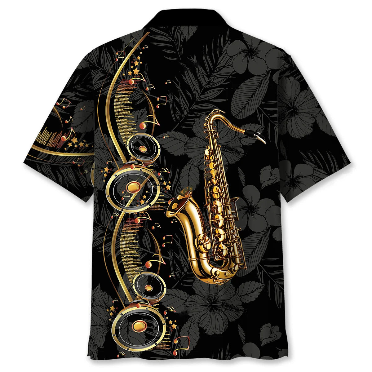 Brass Saxophone Black Hawaiian Shirt