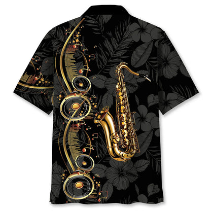 Brass Saxophone Black Hawaiian Shirt