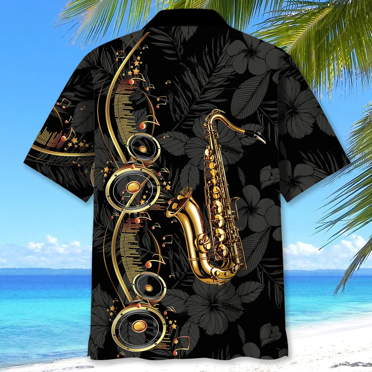 Brass Saxophone Black Hawaiian Shirt