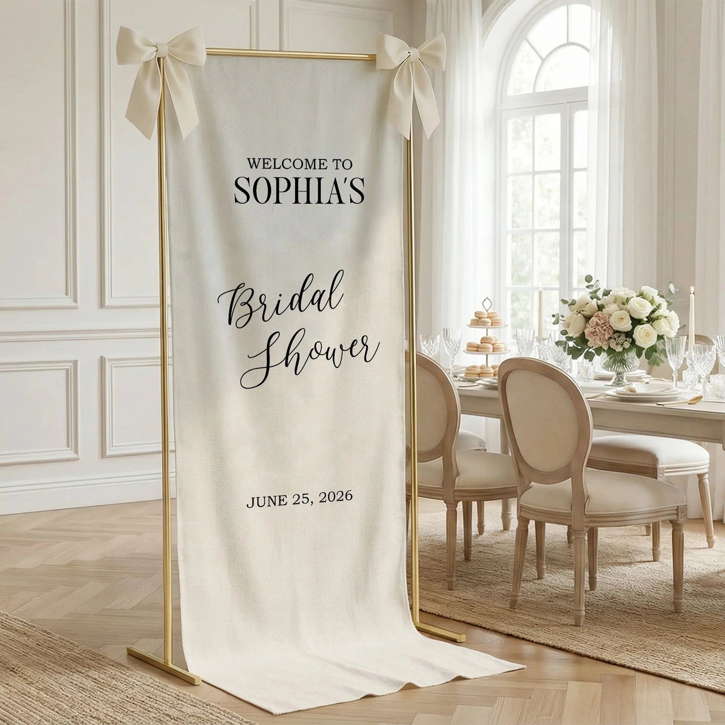 Minimalist Bridal Shower Banner Personalized Custom Name Bridal Shower Welcome Backdrop Decor, bridal shower decor (view 2)