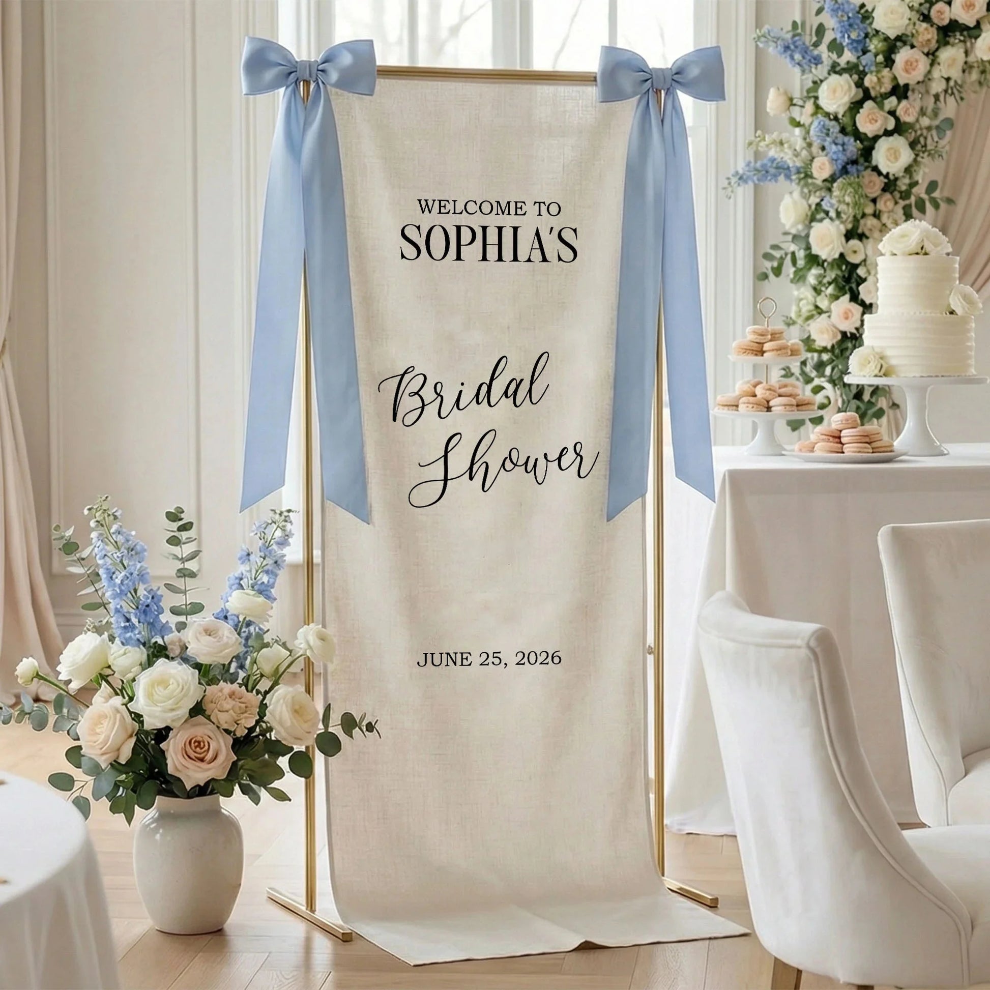 Minimalist Bridal Shower Banner Personalized Custom Name Bridal Shower Welcome Backdrop Decor, bridal shower decor (view 6)