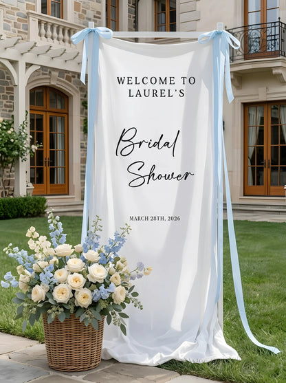 Bridal Shower Banner Stand Personalized Bridal Shower Welcome Sign Custom Name Linen Bridal Shower Decor, bridal shower decor