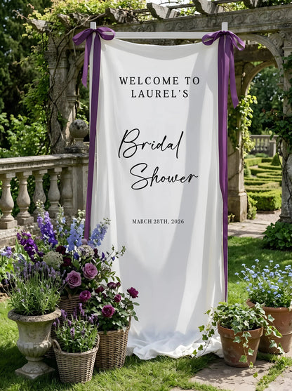 Bridal Shower Banner Stand Personalized Bridal Shower Welcome Sign Custom Name Linen Bridal Shower Decor, bridal shower decor