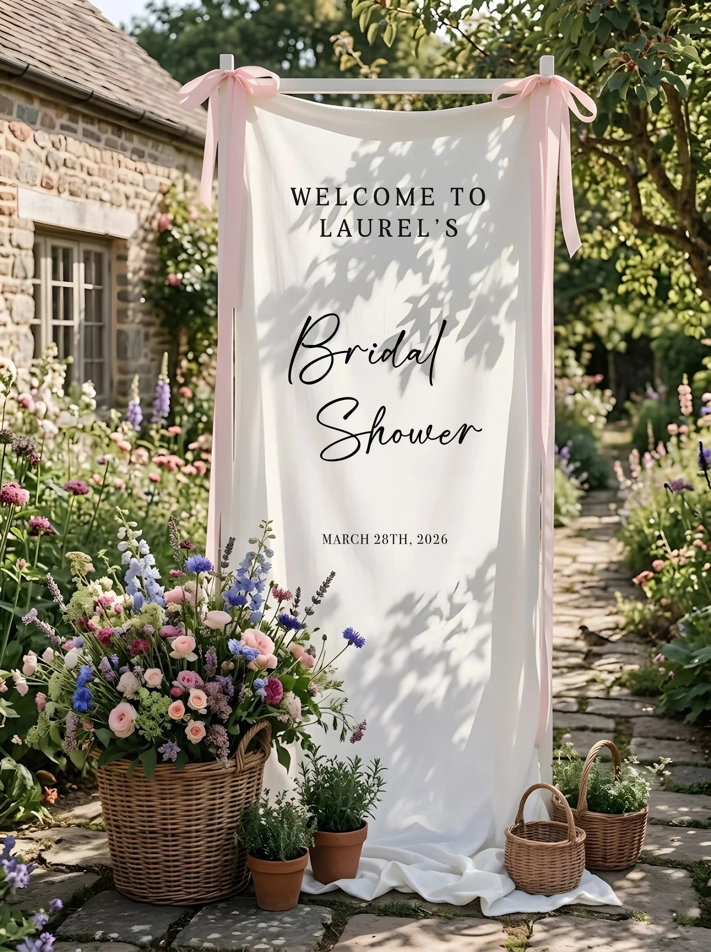 Bridal Shower Banner Stand Personalized Bridal Shower Welcome Sign Custom Name Linen Bridal Shower Decor, bridal shower decor
