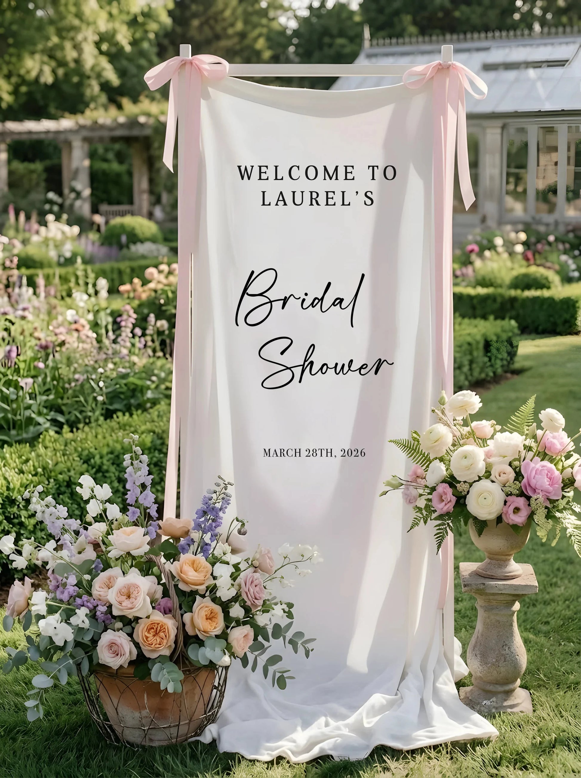 Bridal Shower Banner Stand Personalized Bridal Shower Welcome Sign Custom Name Linen Bridal Shower Decor, bridal shower decor