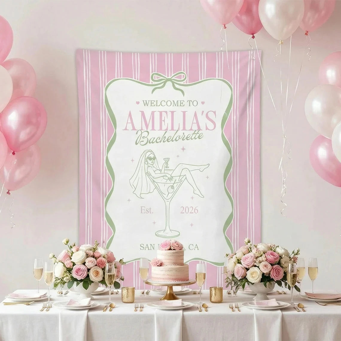 Bachelorette Party Banner Personalized Bride Bachelorette Backdrop Custom Name Bridal Shower Party Banner, bridal shower d...