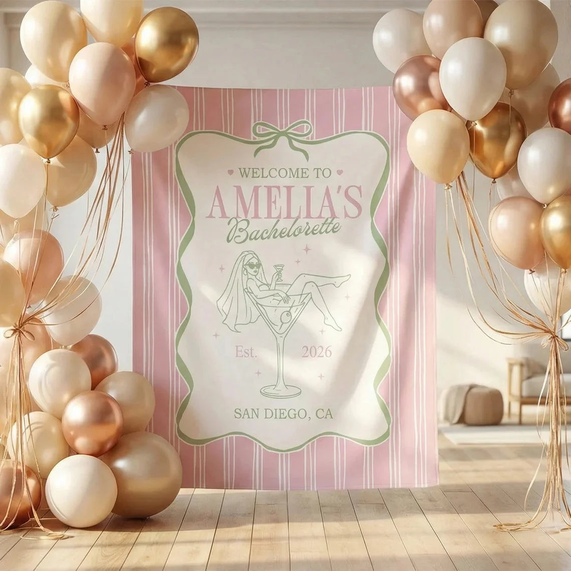 Bachelorette Party Banner Personalized Bride Bachelorette Backdrop Custom Name Bridal Shower Party Banner, bridal shower d...
