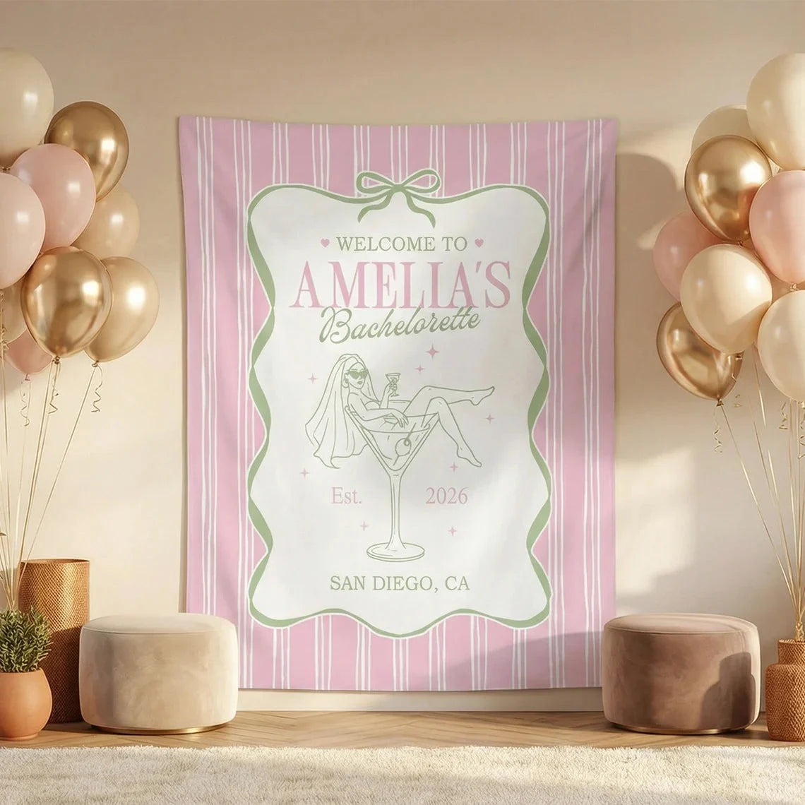 Bachelorette Party Banner Personalized Bride Bachelorette Backdrop Custom Name Bridal Shower Party Banner, bridal shower d...