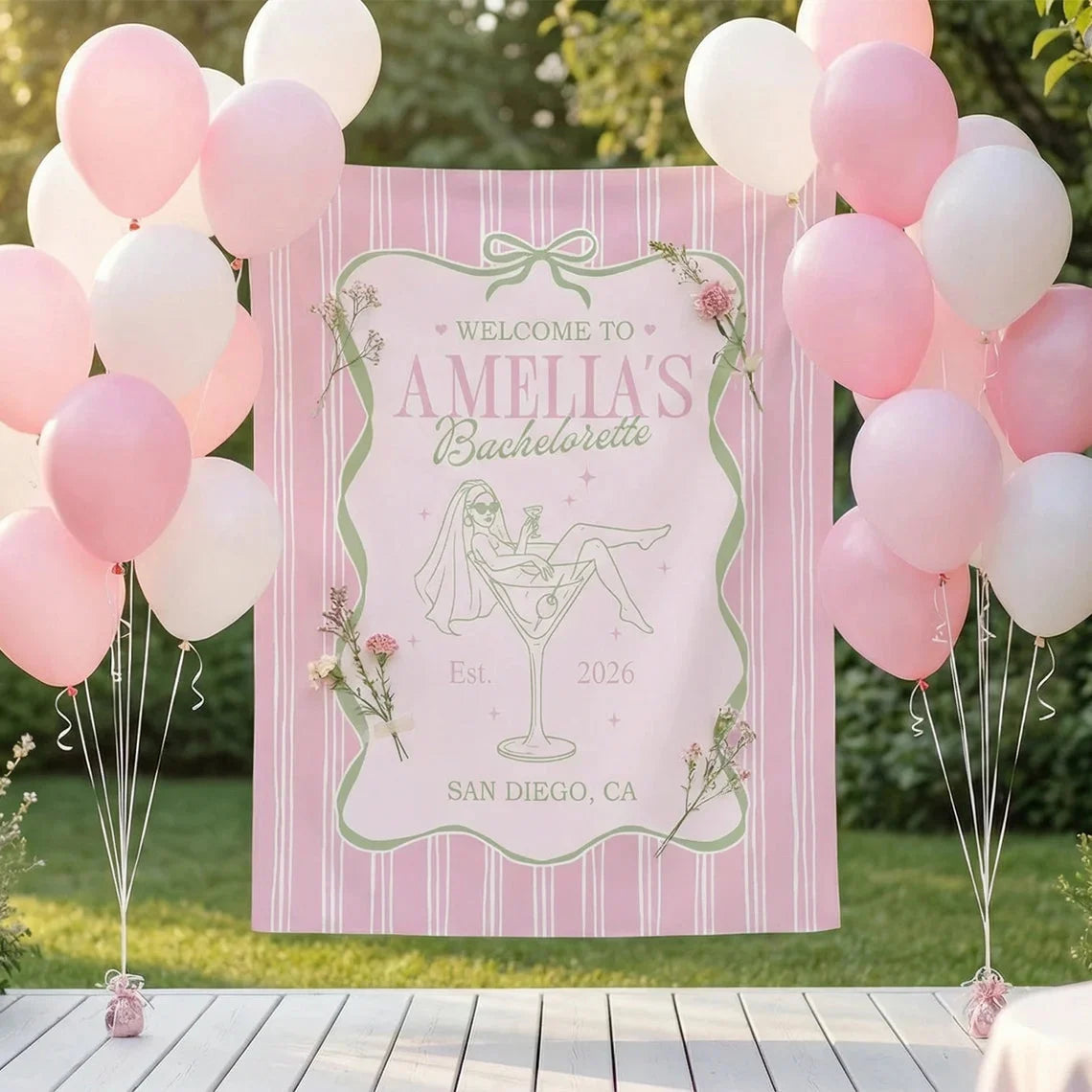 Bachelorette Party Banner Personalized Bride Bachelorette Backdrop Custom Name Bridal Shower Party Banner, bridal shower d...