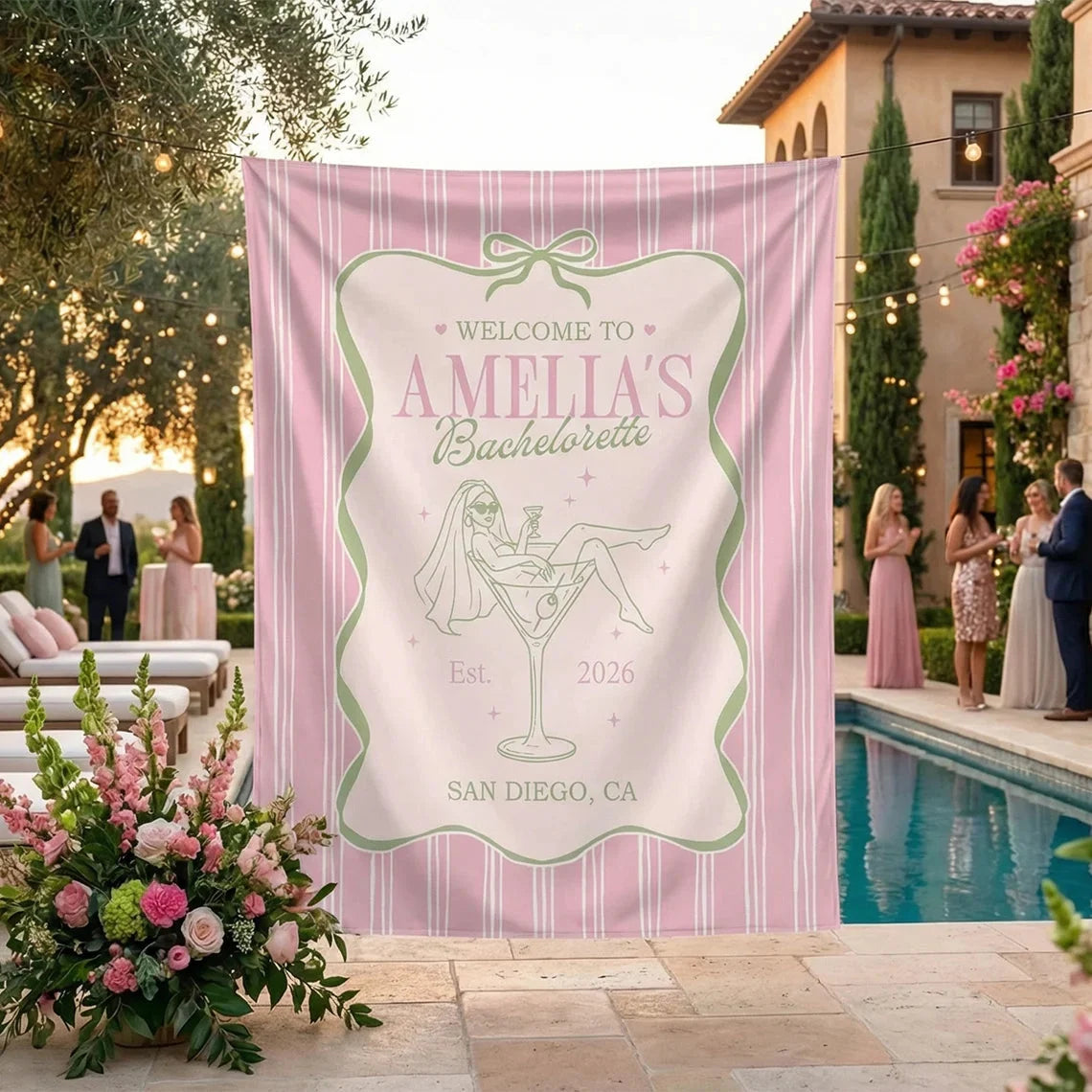 Bachelorette Party Banner Personalized Bride Bachelorette Backdrop Custom Name Bridal Shower Party Banner, bridal shower d...