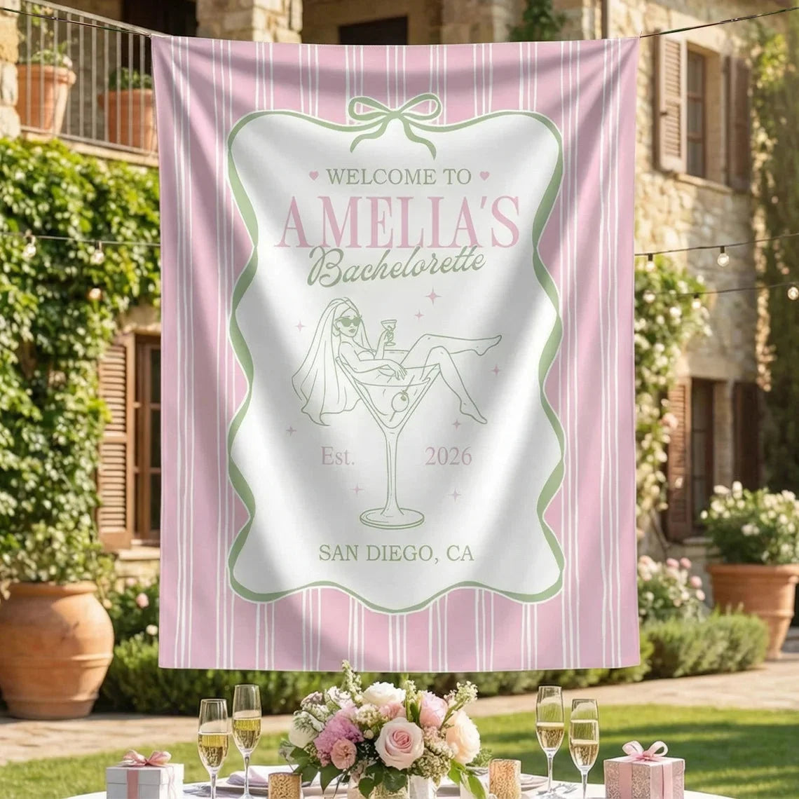 Bachelorette Party Banner Personalized Bride Bachelorette Backdrop Custom Name Bridal Shower Party Banner, bridal shower d...