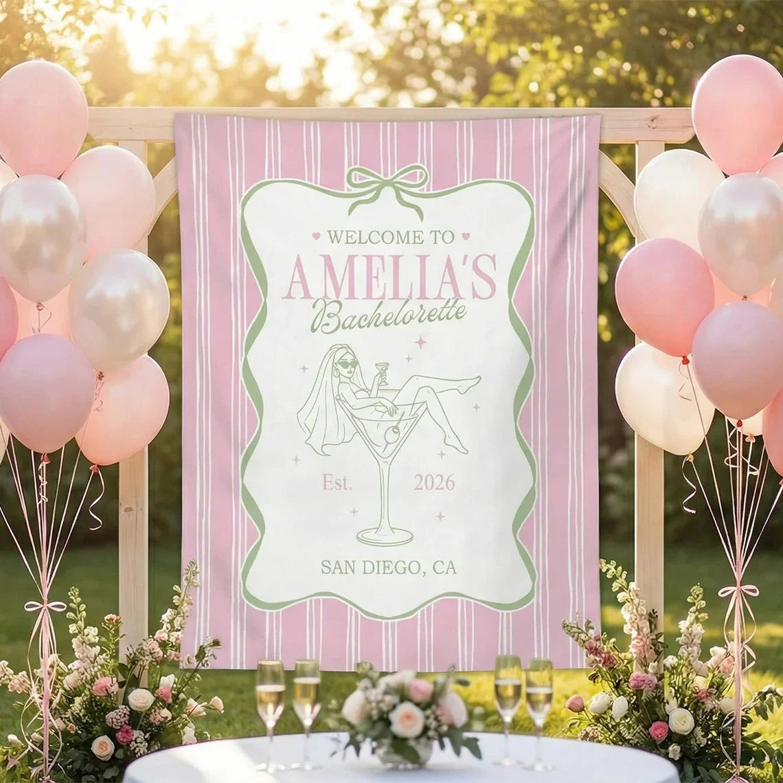 Bachelorette Party Banner Personalized Bride Bachelorette Backdrop Custom Name Bridal Shower Party Banner, bridal shower d...