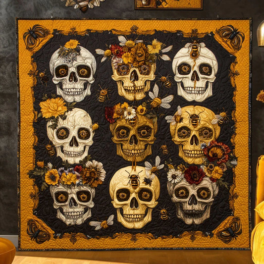 Bright Hive Skull Quilt Blanket