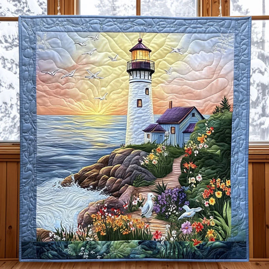 Bright Morning Lighthouse Quilt Blanket